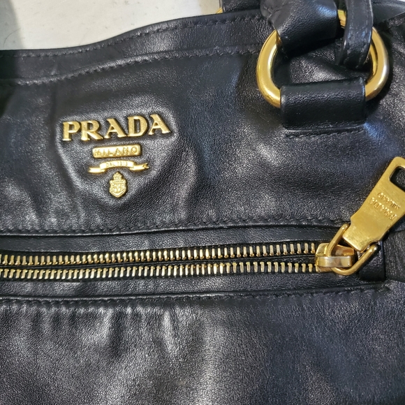 Prada black leather gold hobo tote purse bag used - Picture 12 of 13